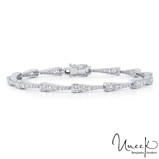 Uneek 18K White Gold Bracelet with Graduating Round Diamonds in Tapered Bars Style LVBRR1502W