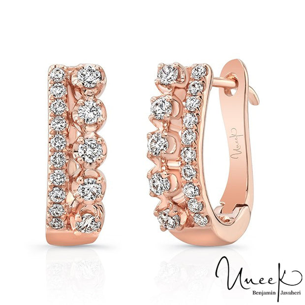 Uneek "Arras" Diamond Huggie Hoop Earrings, in 14K Rose Gold Style LVEW1534R