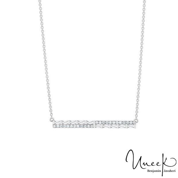 Uneek Diamond Necklace with Round and Baguette Diamonds, in 14K White Gold Style LVNAD202W