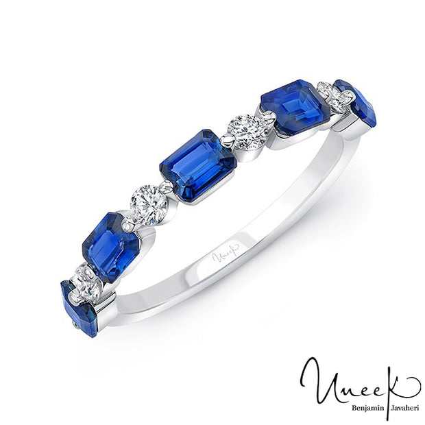 Uneek Blue Sapphire Band, in 18K White Gold Style R006U