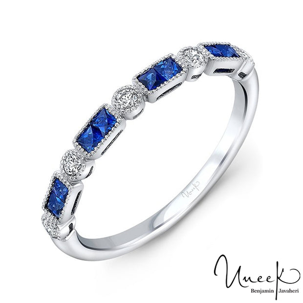 Uneek Princess Cut Blue Sapphire and Diamond Fashion Ring, in 14K White Gold Style RB041BSU