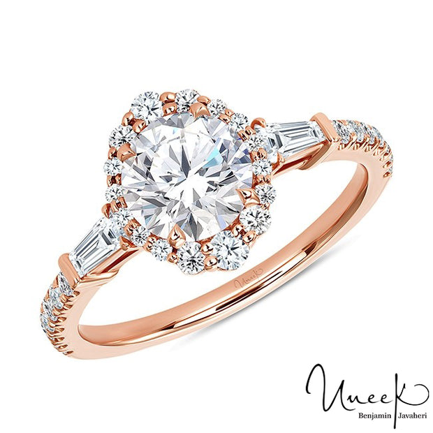 Uneek Round Diamond Engagement Ring, in 14K Rose Gold Style SWS232BGR-6.5RD
