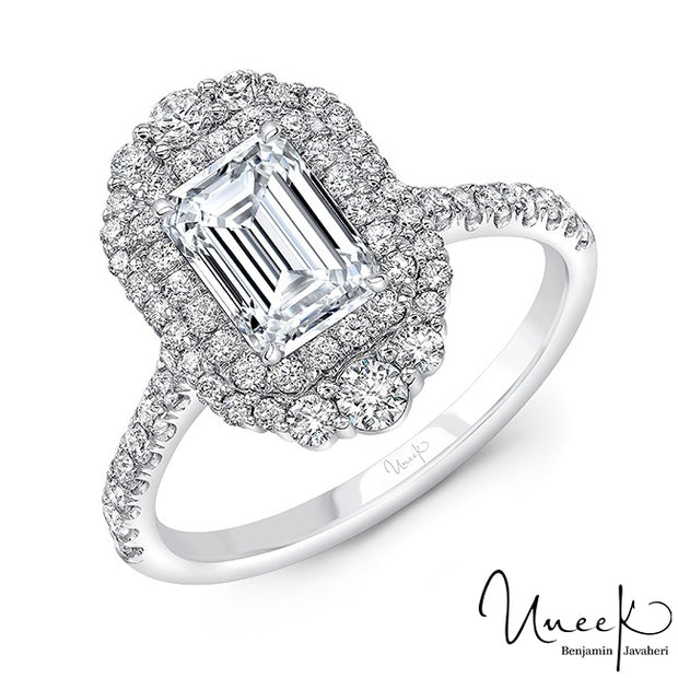 Uneek Emerald Cut Diamond Engagement Ring, in 14K White Gold Style SWS232DHDS-7X5EM