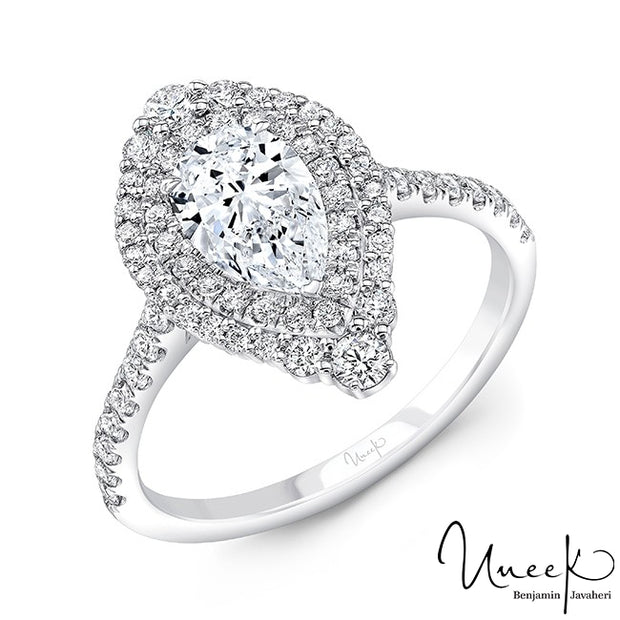Uneek Pear Shaped Diamond Engagement Ring, in 14K White Gold Style SWS232DHDS-8X5PE