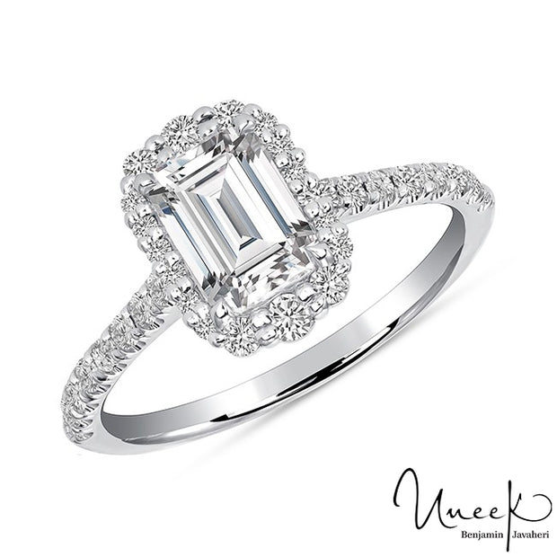 Uneek Emerald Cut Diamond Engagement Ring, in 14K White Gold Style SWS232DS-7X5EM
