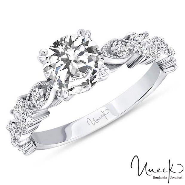 Uneek Us Collection Round Diamond Engagement Ring, in 14K White Gold Style SWUS014CW-6.5RD