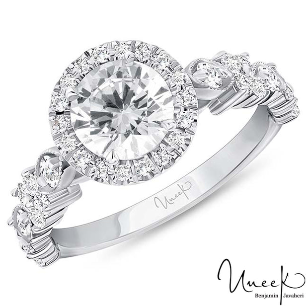 Uneek Us Collection Round Diamond Engagement Ring, in 14K White Gold Style SWUS014RDCW-6.5RD