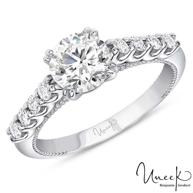 Uneek Us Collection Round Diamond Engagement Ring, in 14K White Gold Style SWUS015CW-6.5RD