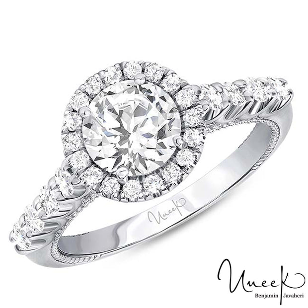 Uneek Us Collection Round Diamond Engagement Ring, in 14K White Gold Style SWUS015RDCW-6.5RD