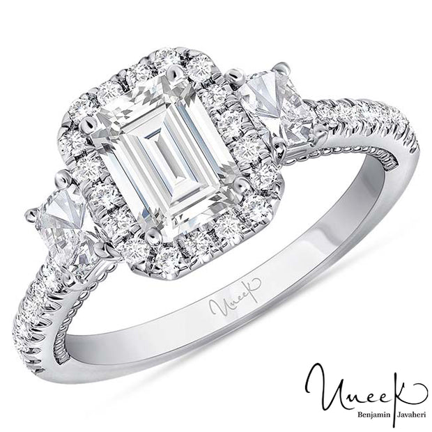 Uneek Us Collection Radiant Diamond Engagement Ring, in 14K White Gold Style SWUS308RAD-6.7X5RAD