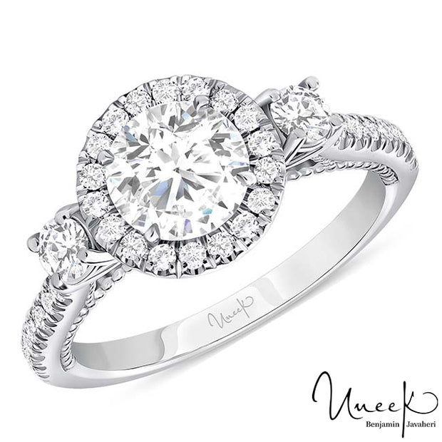 Uneek Us Collection Round Diamond Engagement Ring, in 14K White Gold Style SWUS308RD-6.5RD
