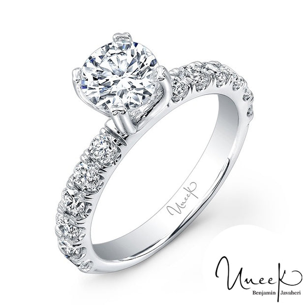 Uneek Classic Round Diamond Engagement Ring with U-Pave Upper Shank, in 14K White Gold Style USM02-6.5RD