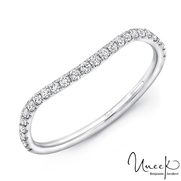 Uneek Silhouette Contoured Pave Diamond Wedding Band in 14K White Gold Style WB229CW